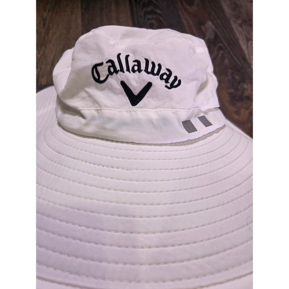 Callaway Mens White Nylon Wide Brim Golf Sun Hat Adjustable Toggle Mesh Lining - Picture 2 of 8